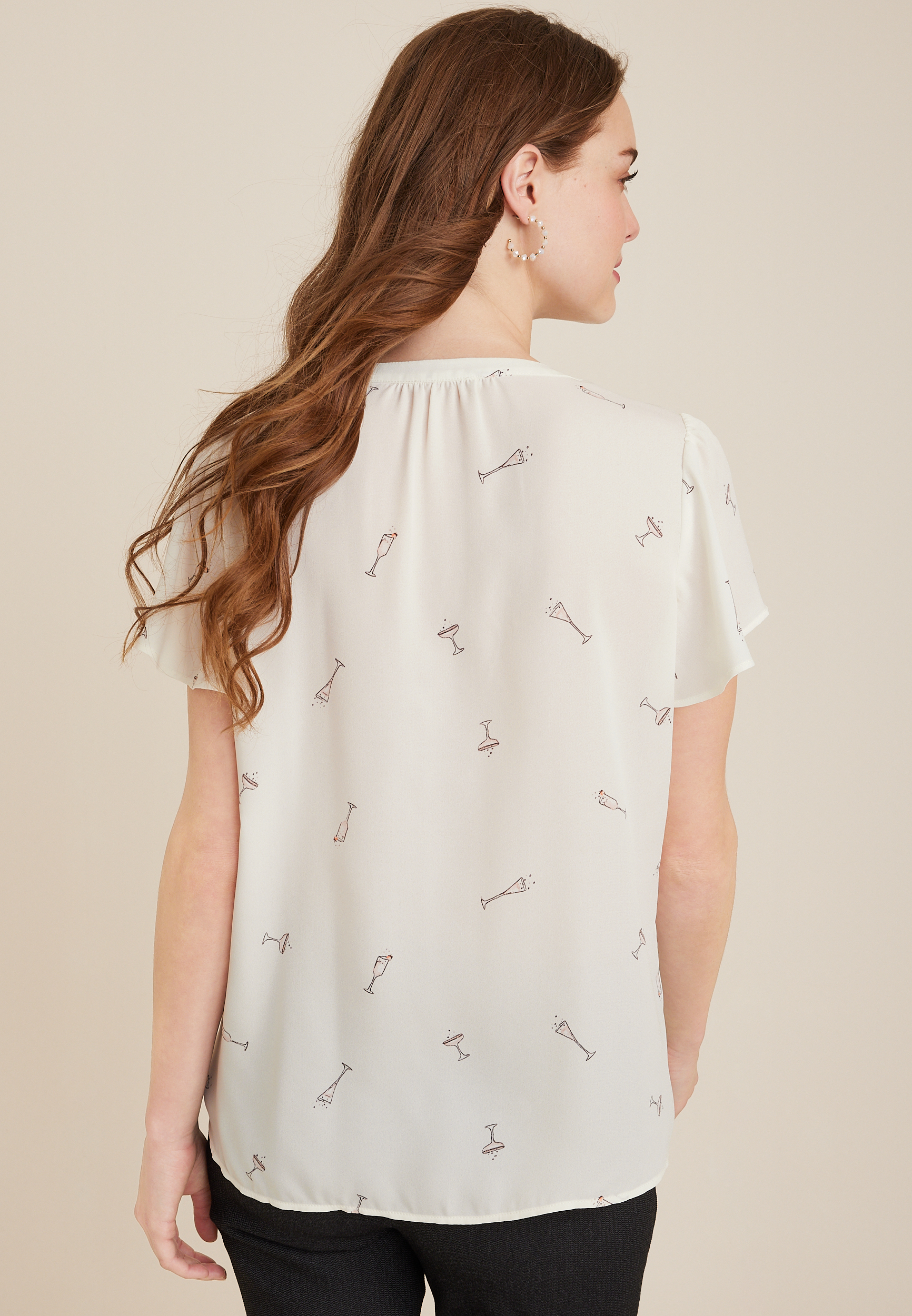 Atwood Champagne Print Flutter Sleeve Blouse, ECRU COMBO, large