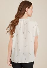Atwood Champagne Print Flutter Sleeve Blouse, ECRU COMBO, small