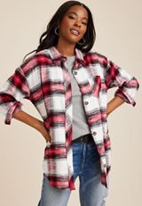 Cabin Plaid Boyfriend Tunic Shirt, C7044, small