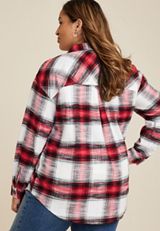 Plus Size Cabin Plaid Boyfriend Tunic Shirt, REBEL RED COMBO, small