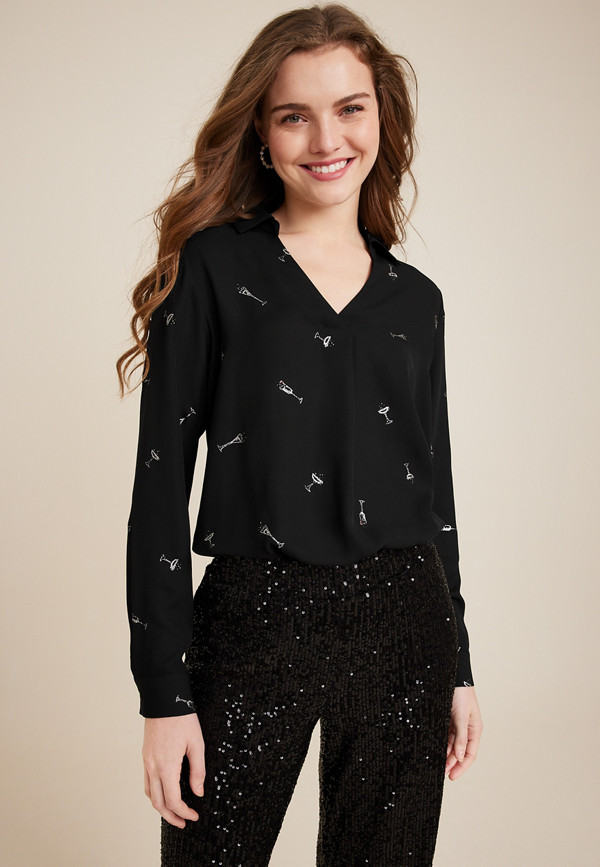 Atwood Champagne Print Pleated Blouse | maurices