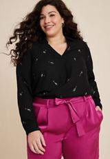 Plus Size Atwood Champagne Print Pleated Blouse, C1756, small