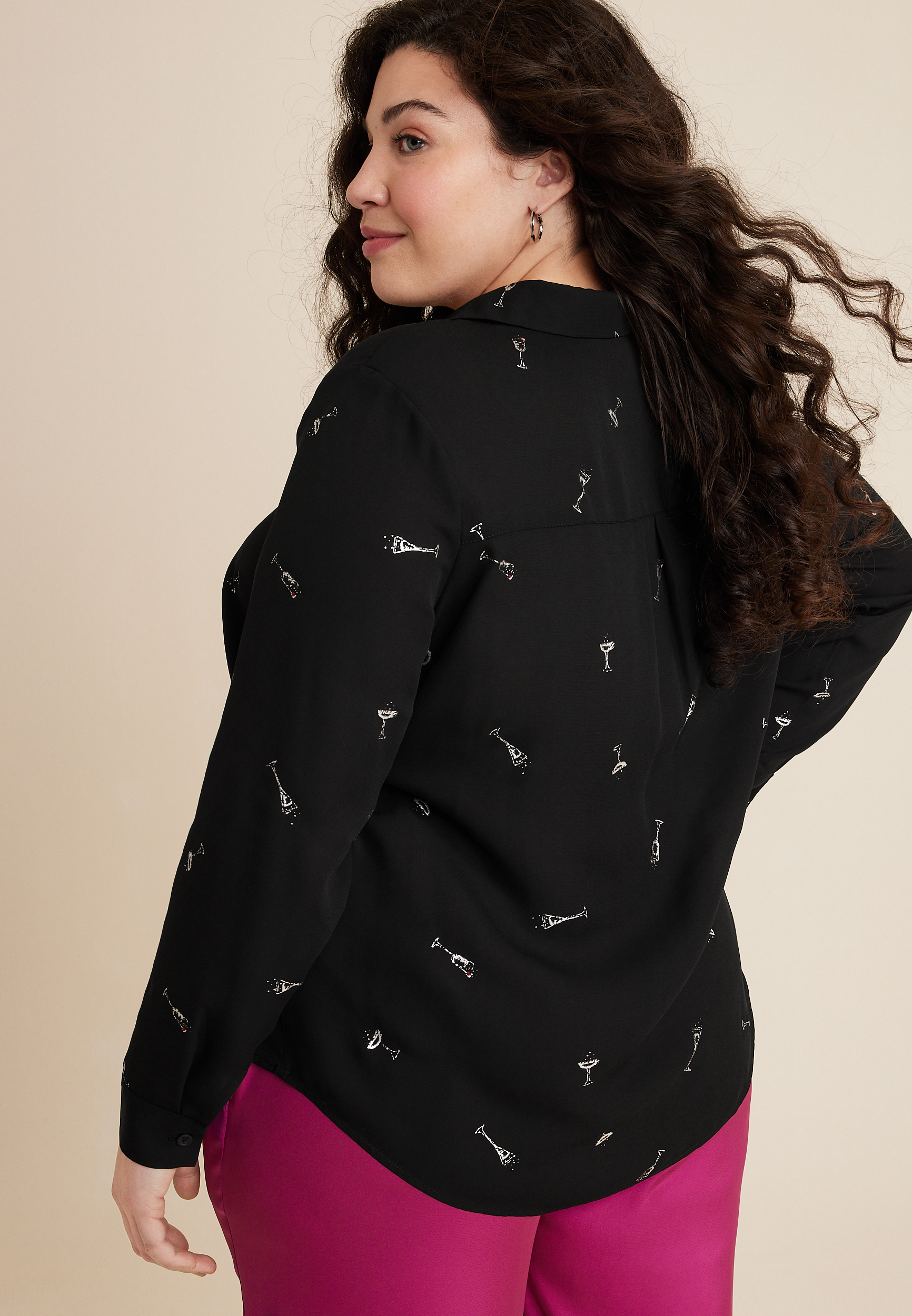 Plus Size Atwood Champagne Print Pleated Blouse, C1756, large