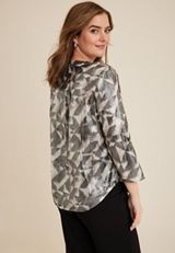 Atwood Geo Metallic 3/4 Sleeve Popover Blouse, C1756, small