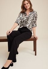 Atwood Geo Metallic 3/4 Sleeve Popover Blouse, C1756, small