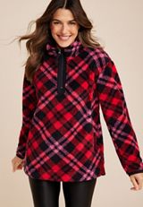 Red Plaid Teddy Sherpa Sweatshirt, C9393, small