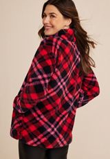 Red Plaid Teddy Sherpa Sweatshirt, C9393, small