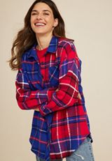 Cabin Plaid Boyfriend Tunic Shirt, C1772, small