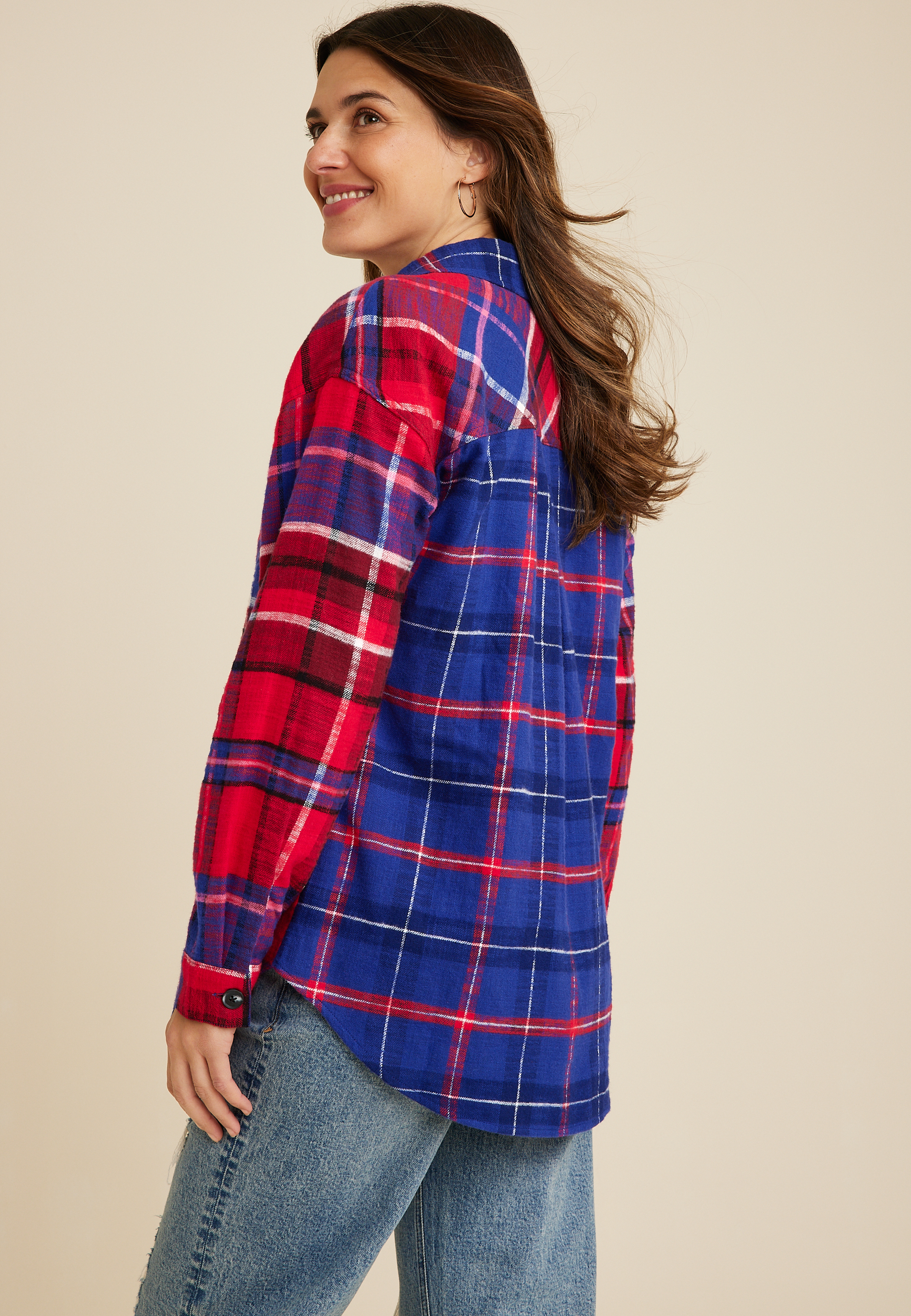 Cabin Plaid Boyfriend Tunic Shirt, C1772, large
