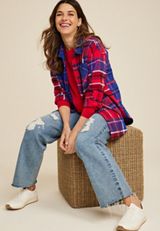 Cabin Plaid Boyfriend Tunic Shirt, C1772, small