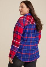 Plus Size Cabin Plaid Boyfriend Tunic Shirt, C1772, small