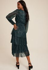Green Plisse Long Sleeve Midi dress, C3895, small