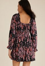 Plisse Floral Sweetheart Babydoll Mini Dress, BLACK COMBO, small