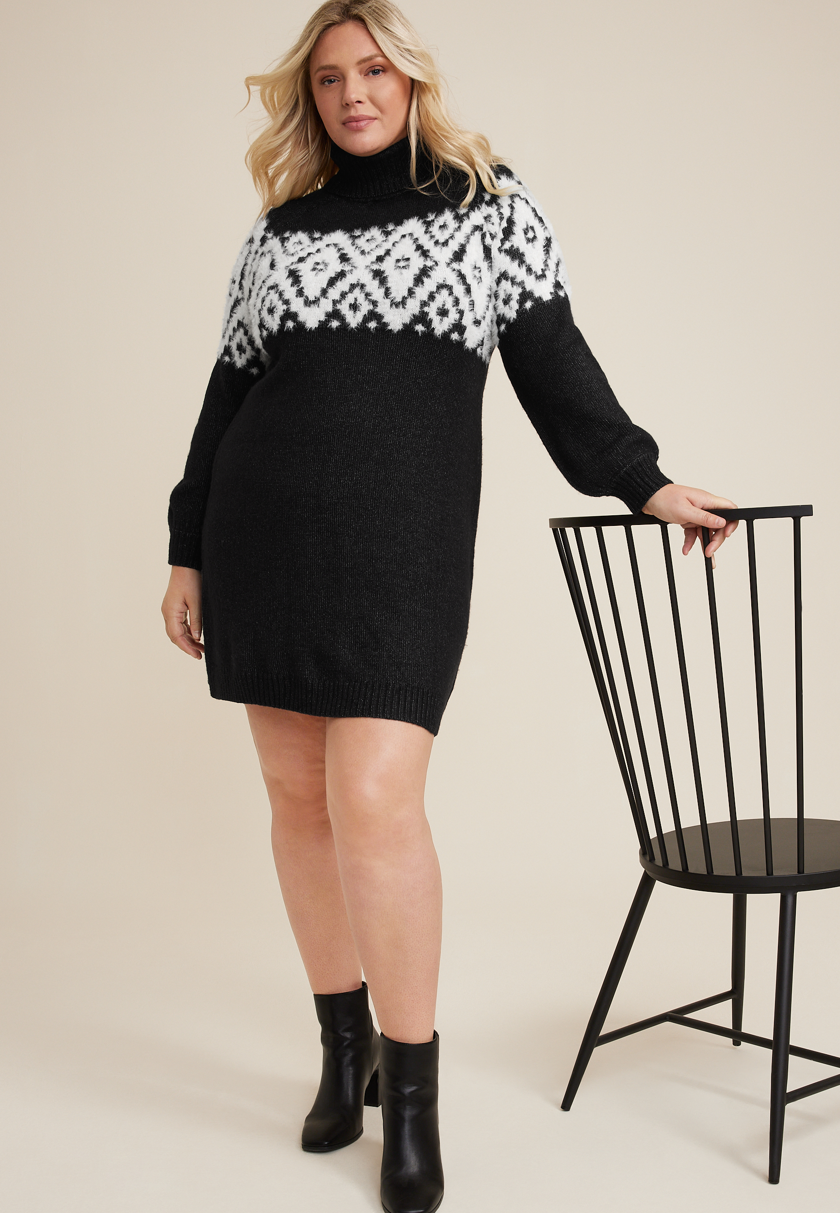 Plus Size Fair Isle Sweater Dress, C1756, large