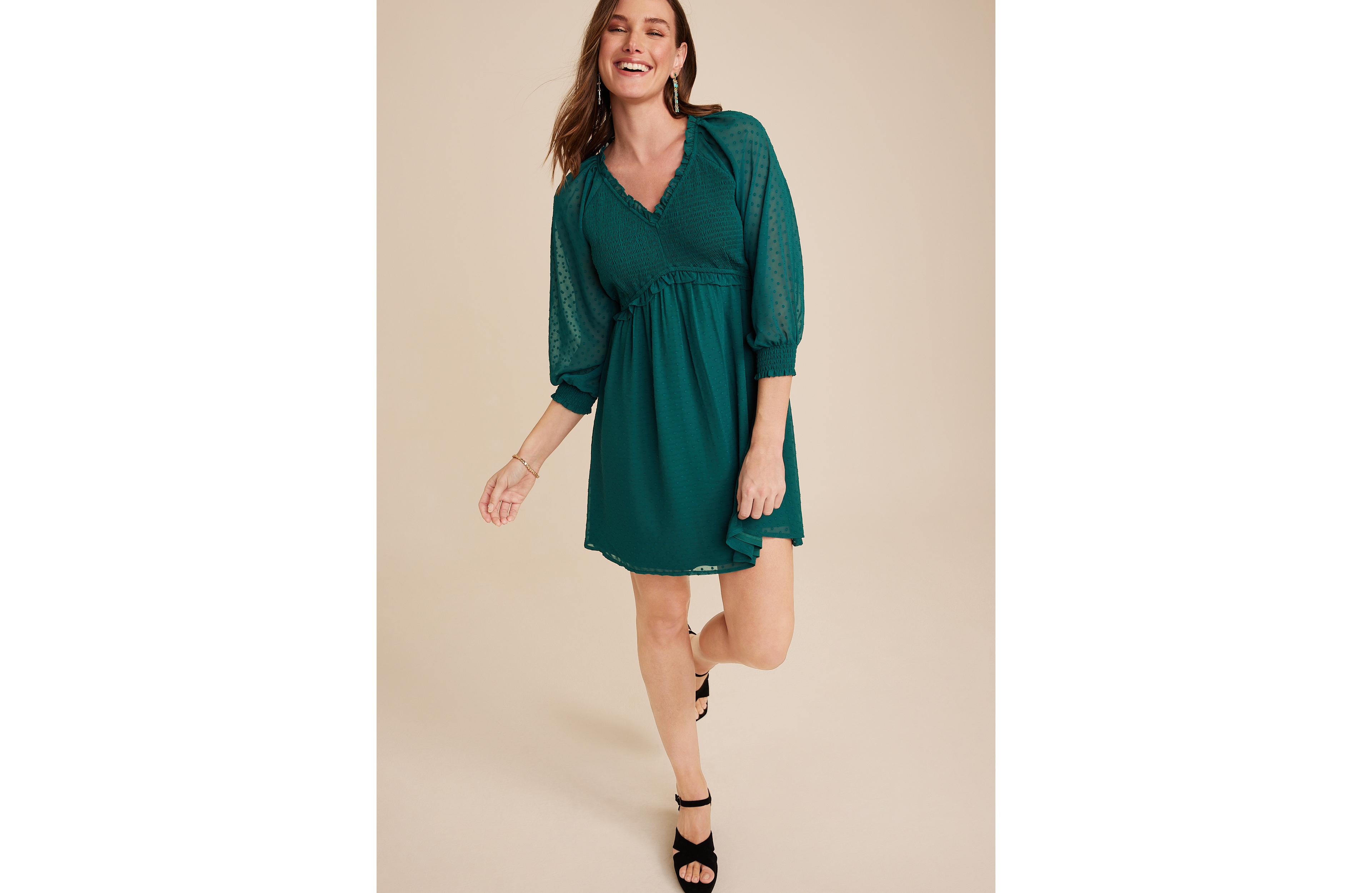 Clip Dot Ruffle Trim Babydoll Dress