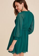 Clip Dot Ruffle Trim Babydoll Dress, C3895, small