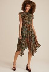 Floral Flutter Sleeve Midi Dress, BLACK COMBO, small