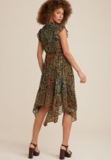 Floral Flutter Sleeve Midi Dress, BLACK COMBO, small
