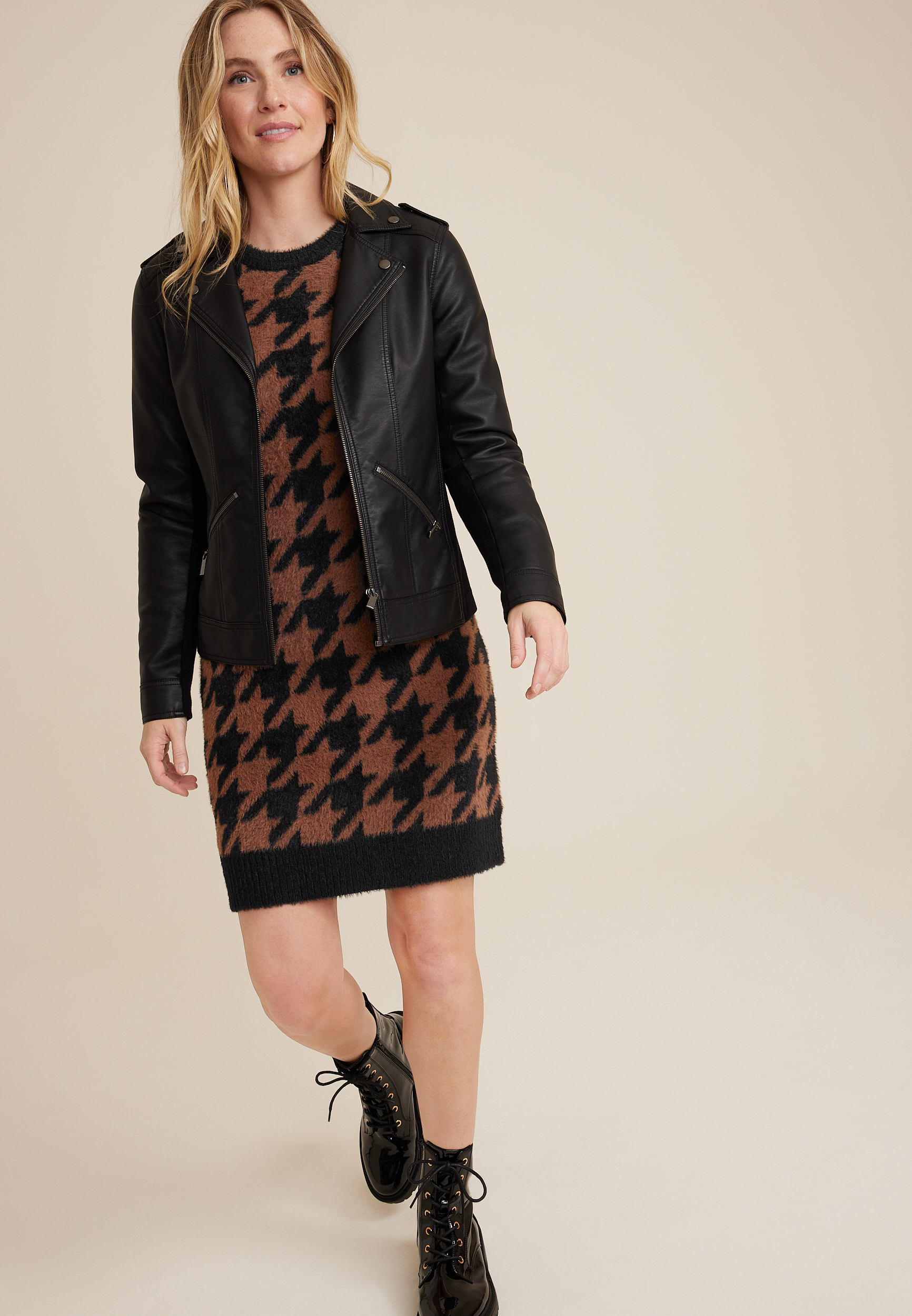 Houndstooth Sweater Dress, C9288, large