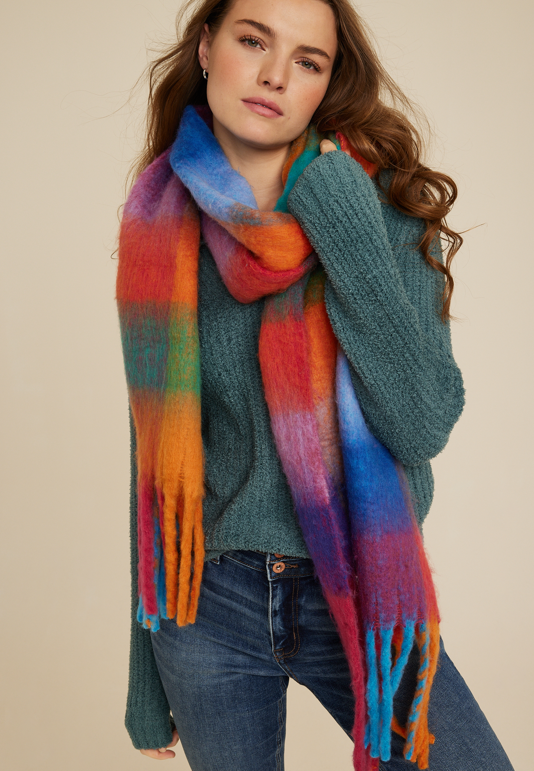 Bright Plaid Blanket Scarf, C1524, large