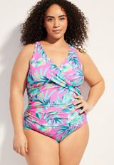 Plus Size Shirred Front One Piece Swimsuit, C5812, small