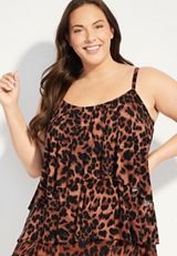 Plus Size Animal Tiered Tankini Top, C1781, small