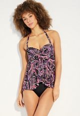 Paisley Fauxkini One Piece Swimsuit, BLACK MULTI, small