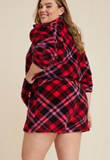 Plus Size Plaid Teddy Sherpa High Rise Short, C9393, small