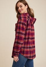 Cabin Plaid Hooded Boyfriend Tunic Shirt, C4731, small