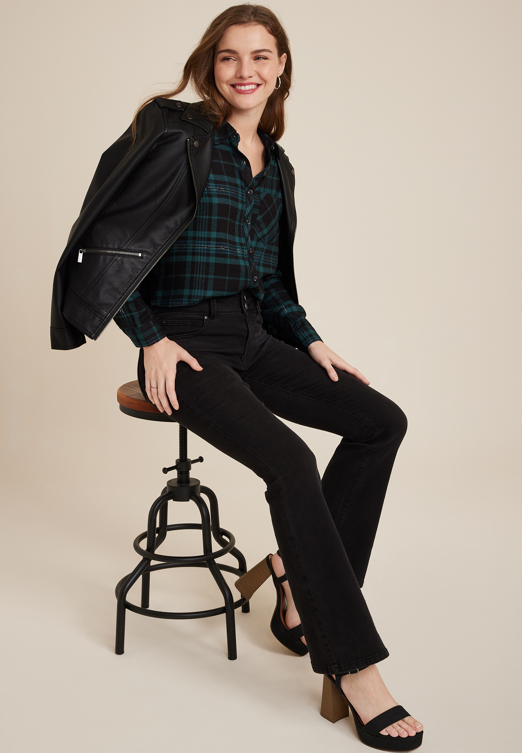 Cabin Plaid Button Up Shirt, C1756, large