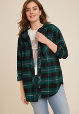 Cabin Plaid Hooded Boyfriend Tunic Shirt, C3409, small