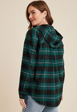 Cabin Plaid Hooded Boyfriend Tunic Shirt, C3409, small