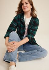 Cabin Plaid Hooded Boyfriend Tunic Shirt, C3409, small