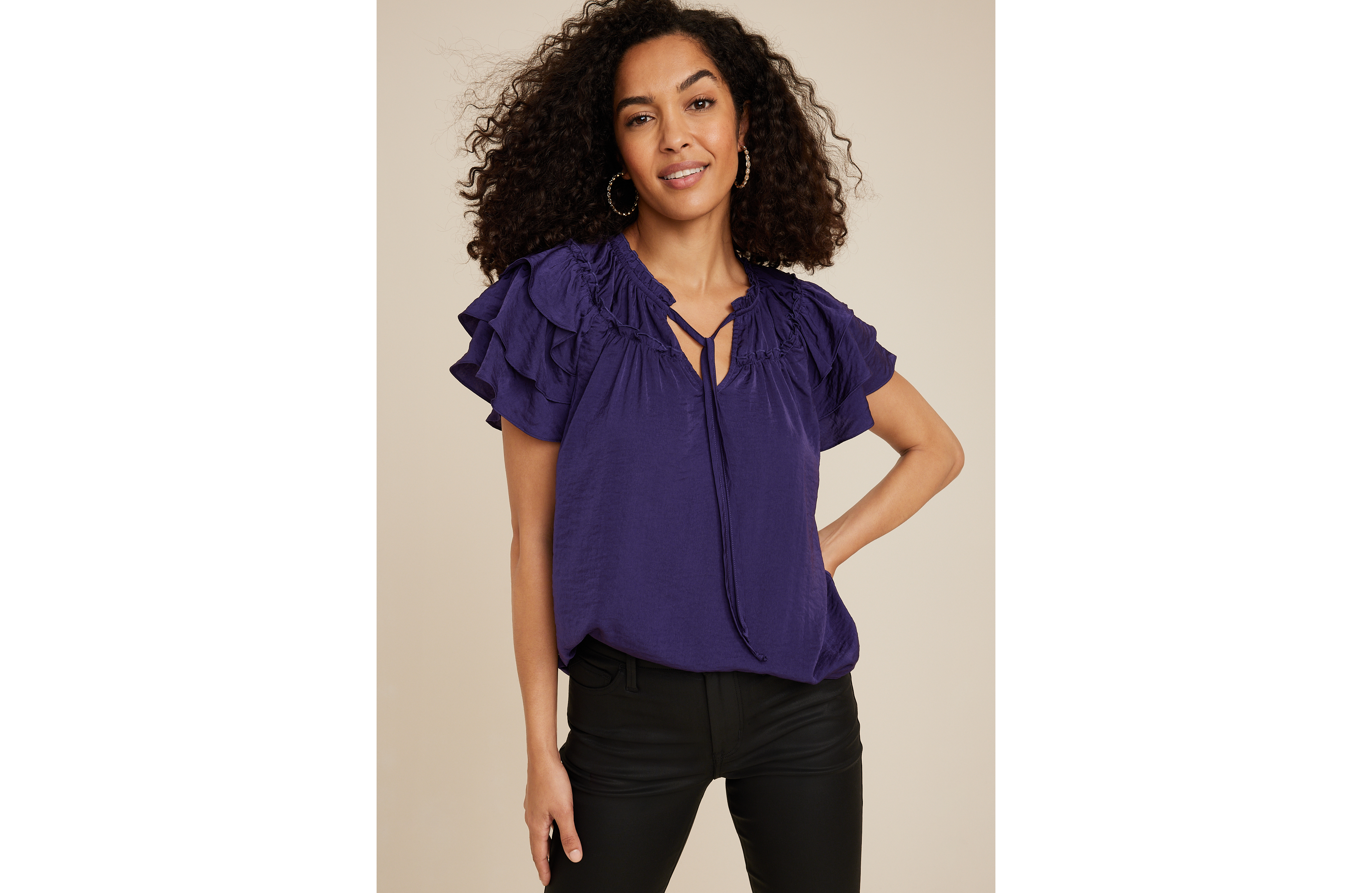 Flutter Sleeve Tie Front Blouse
