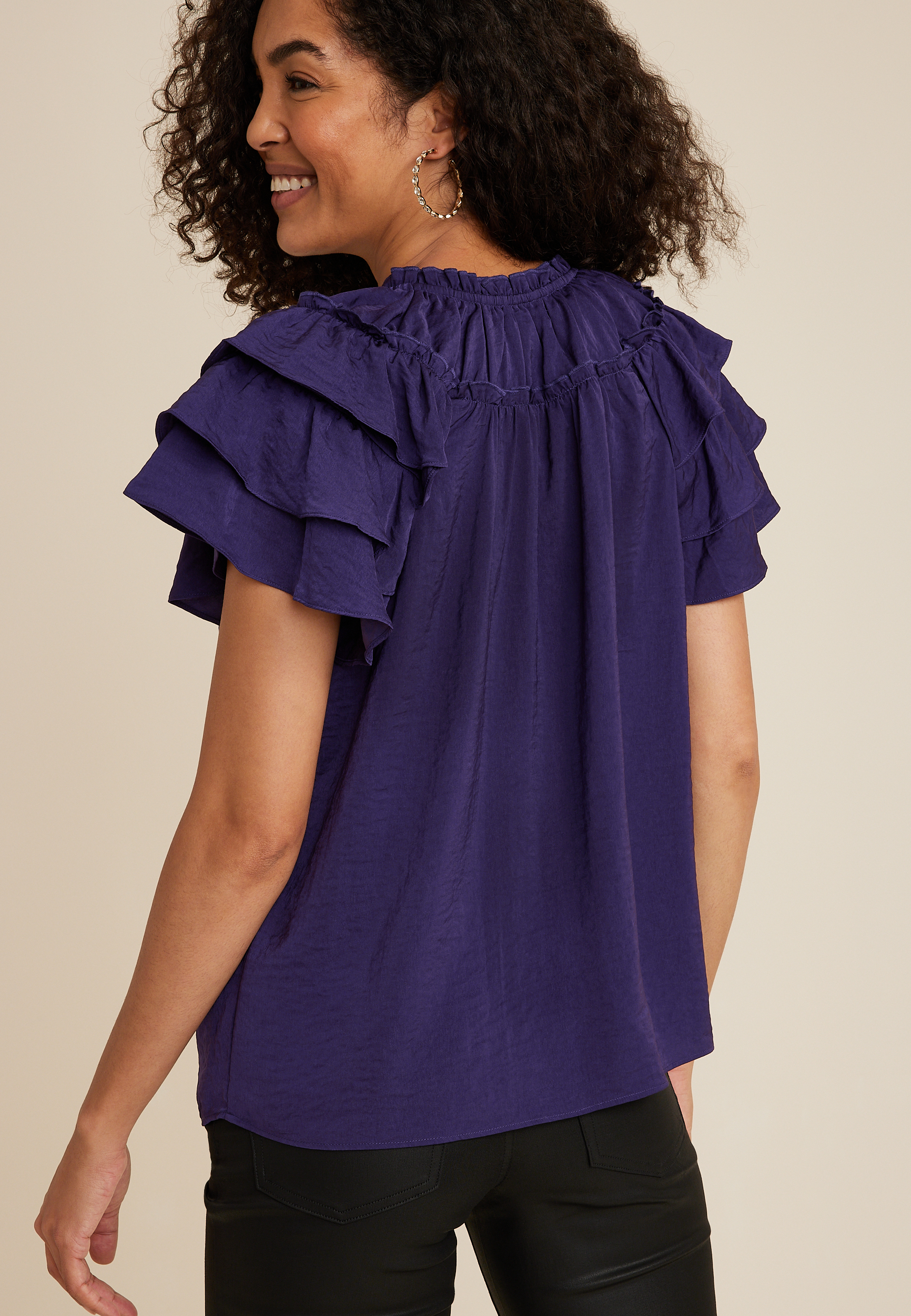 Flutter Sleeve Tie Front Blouse