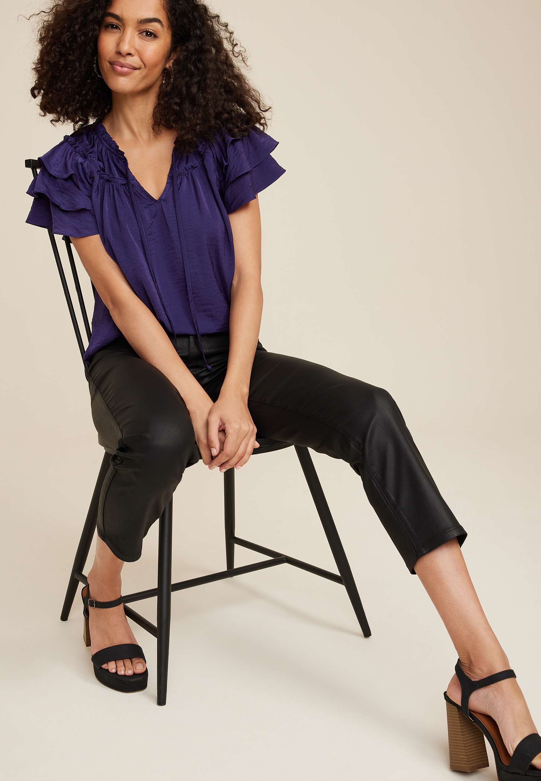 Flutter Sleeve Tie Front Blouse