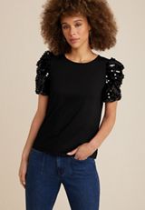edgely&trade; Sequin Puff Sleeve Blouse, BLACK, small