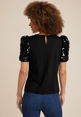 edgely&trade; Sequin Puff Sleeve Blouse, BLACK, small