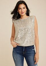 edgely&trade; Sequin Padded Shoulder Top, C727, small