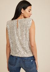 edgely&trade; Sequin Padded Shoulder Top, C727, small