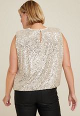 Plus Size edgely&trade; Sequin Padded Shoulder Top, CHAMPAGNE, small
