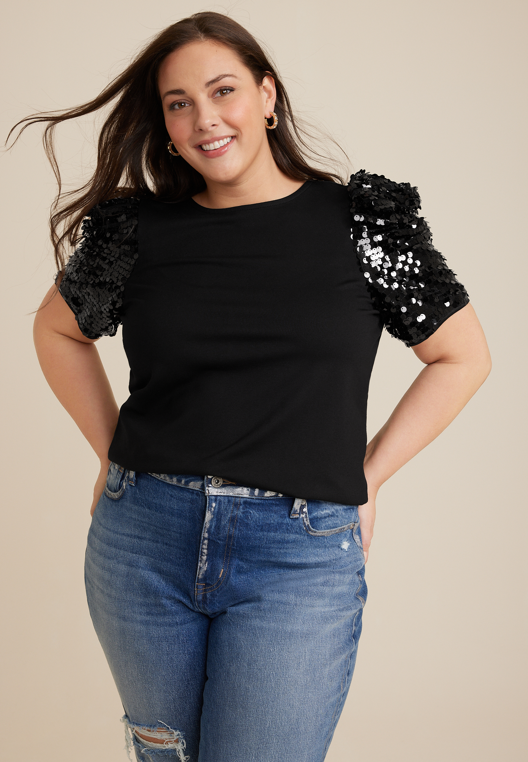 Plus Size edgely™ Sequin Puff Sleeve Blouse | maurices