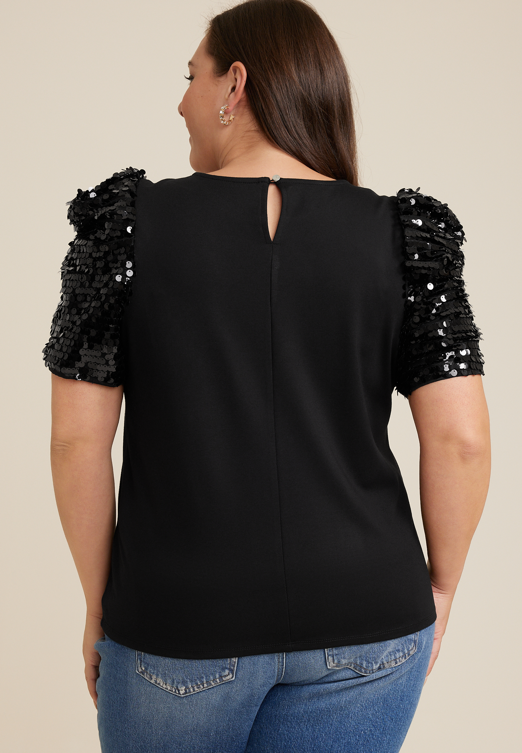 Plus Size edgely&trade; Sequin Puff Sleeve Blouse, BLACK, large