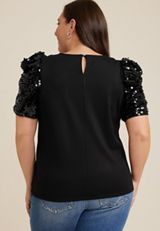 Plus Size edgely&trade; Sequin Puff Sleeve Blouse, BLACK, small