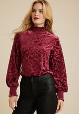 Velvet Floral Burnout Mock Neck Top, C9179, small