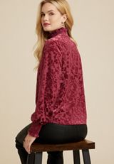 Velvet Floral Burnout Mock Neck Top, C9179, small