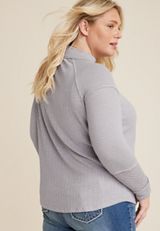Plus Size Mixed Media Mock Neck Top, C2908, small
