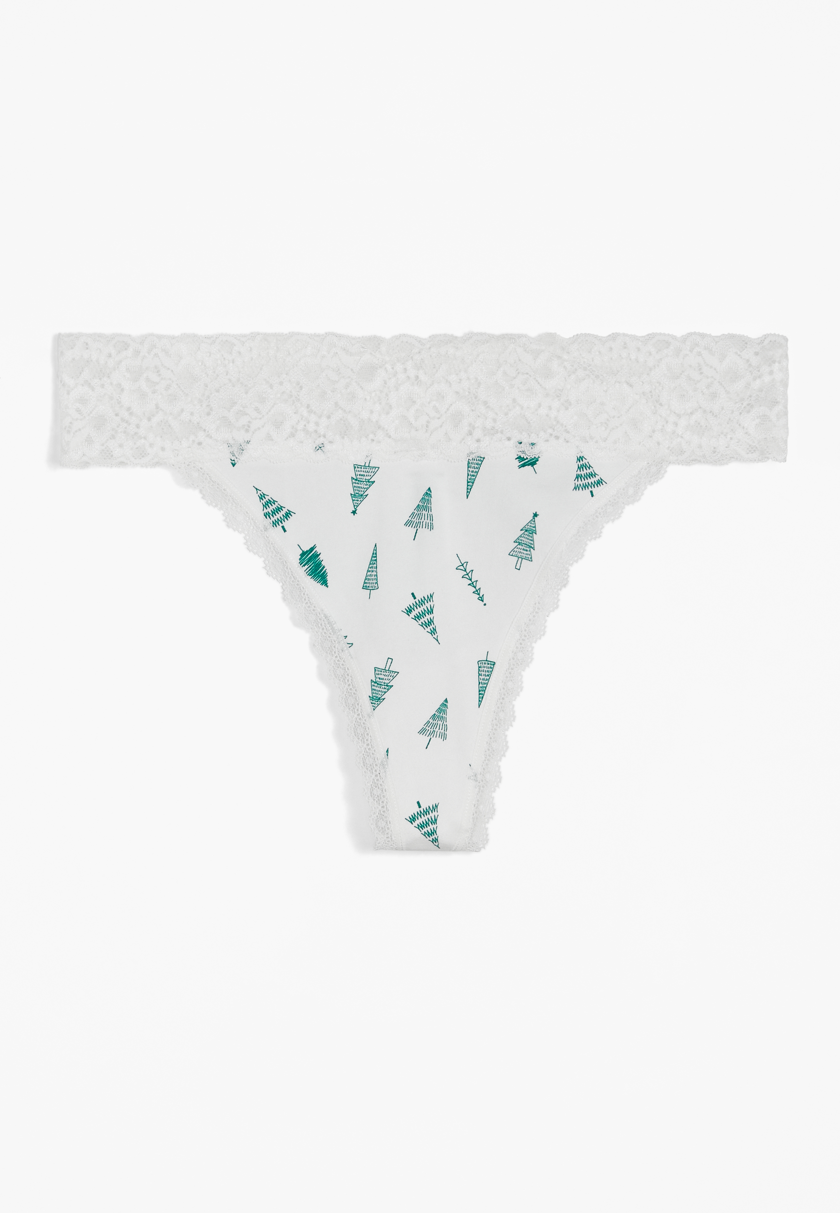 Simply Comfy Pine Tree Lace Trim Cotton Thong Panty | maurices