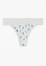 Simply Comfy Pine Tree Lace Trim Cotton Thong Panty, SOFT WHITE COMBO, small