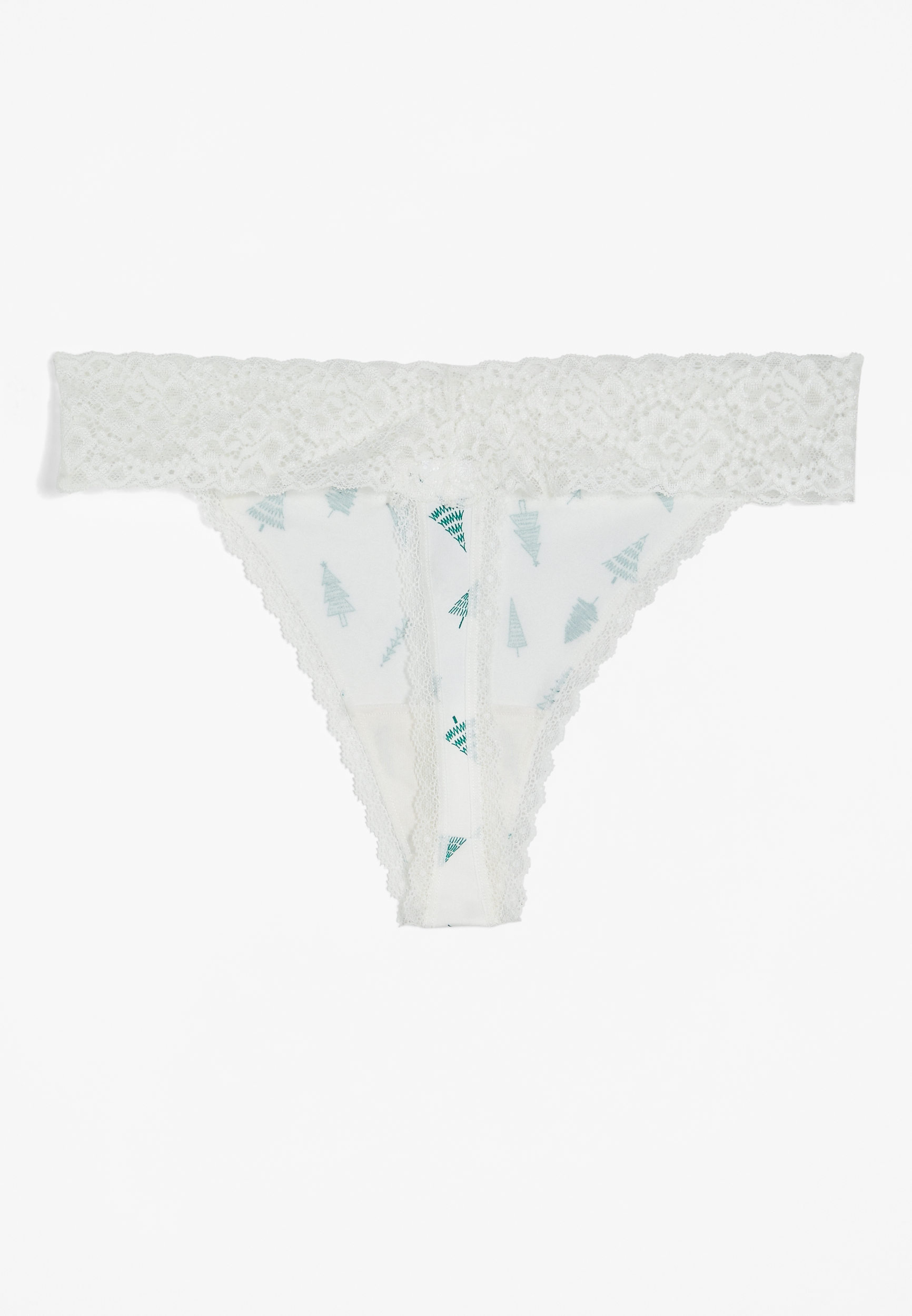 Simply Comfy Pine Tree Lace Trim Cotton Thong Panty, SOFT WHITE COMBO, large